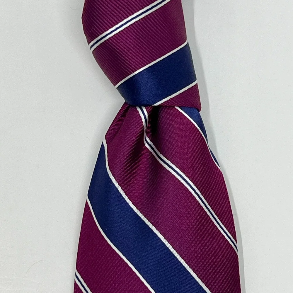 Tommy Hilfiger Men's 100% Silk Tie Stripe Burgundy/Deep Violet/White Vintage NWT